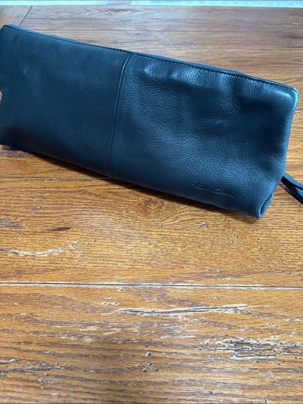 Kenneth Cole New York E/W Clutch Bag  Black Tumbled Soft Leather Foldover Purse
